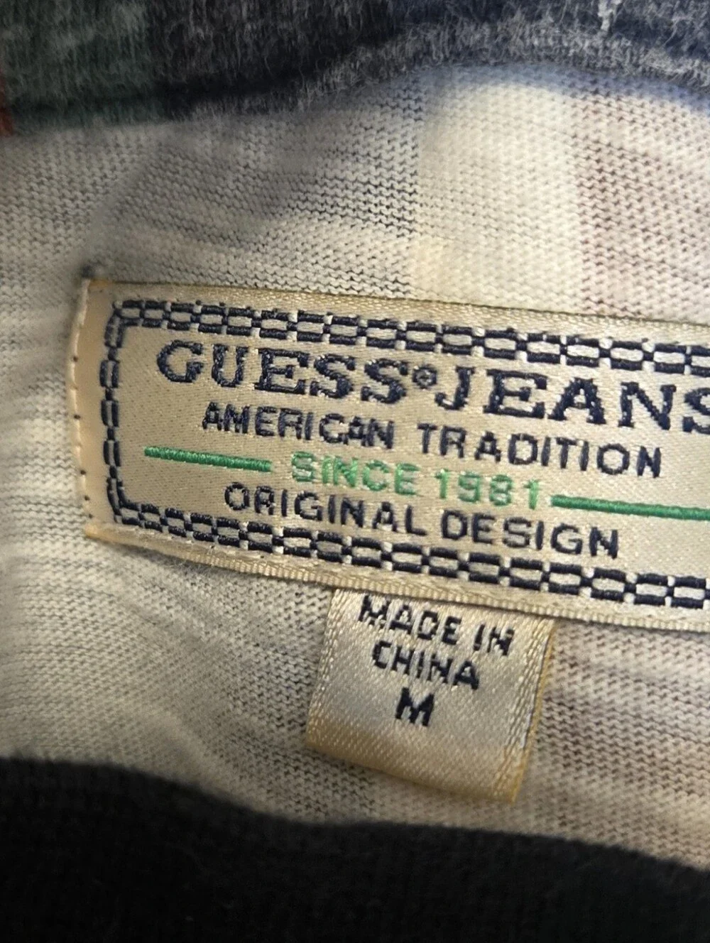 GUESS Vertical Striped Logo Tee in Navy, Green & Pink - Picture 3 of 3